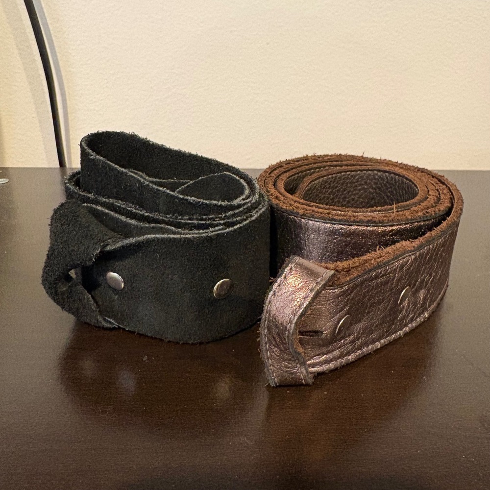 B-Low the Belt‎ Genuine Leather Belt Strap Bundle Black Suede Metallic Bronze 32